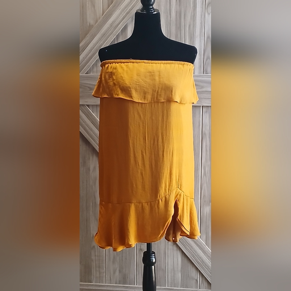 Naked Zebra Women's Gold Ruffled Strapless &/Off-Shoulder Short Sundress*AMENDED